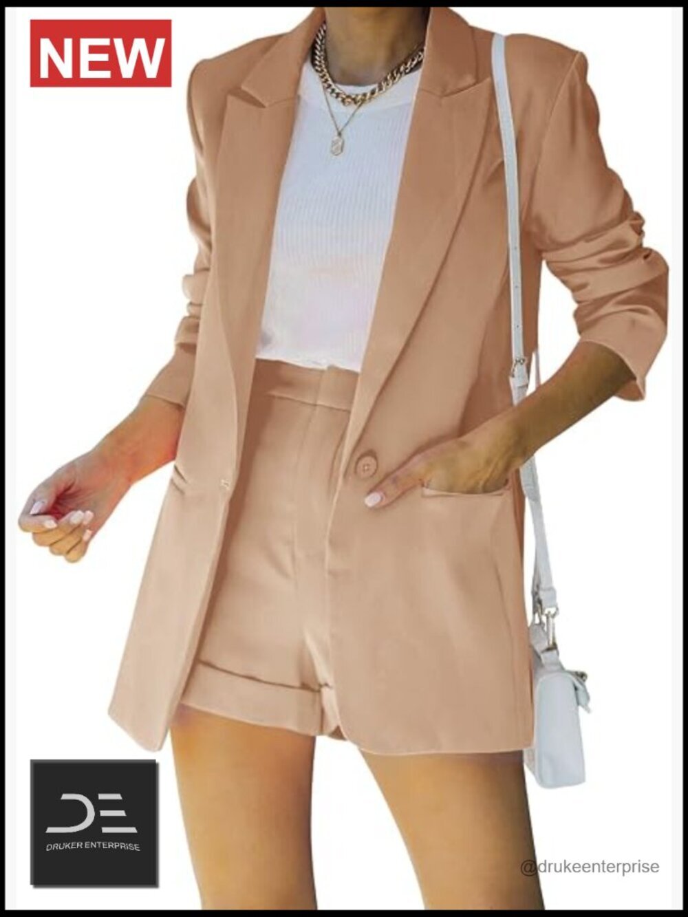 Blazer Matching Shorts Set 2 Piece Outfit Short Suits Long Sleeve Solid